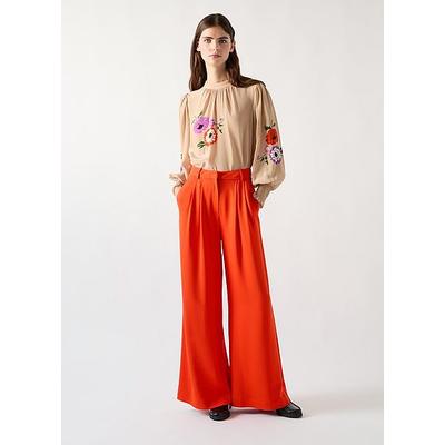 Sykes Orange Viscose Blend Wide Leg Crepe Trouser, Bright Orange