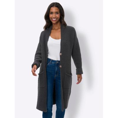 Strickjacke HEINE, Damen, Gr. 44, schwarz, 74% Polyacryl, 23% Polyester, 3% Elasthan, unifarben, Langarm, Strickjacken Image