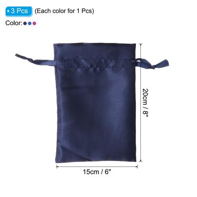 Satin Bags with Drawstring, 3 Pcs 6x8 Inch Wedding Favor Bags, 3 Color - 6x9 Inch