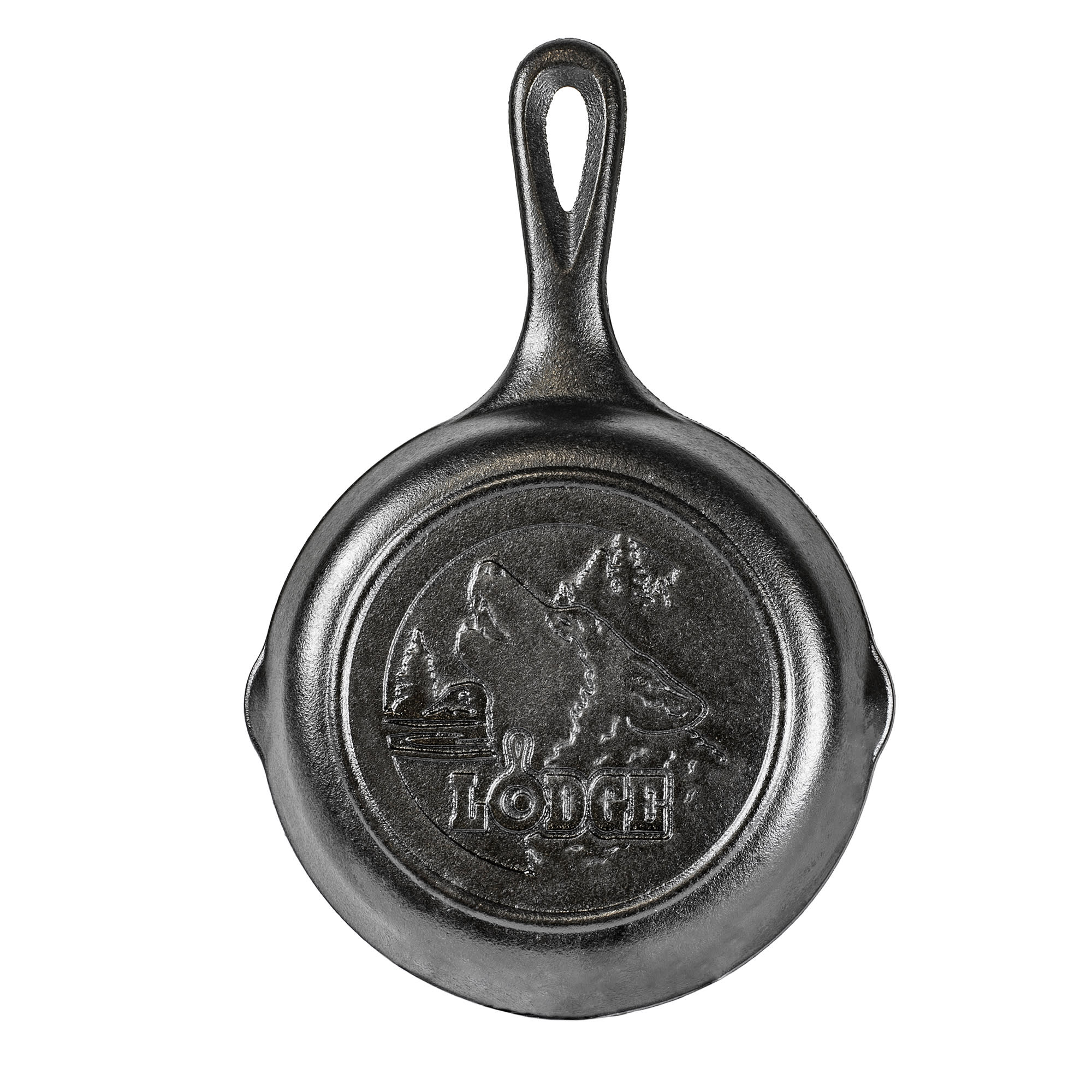 Lodge L3SKWLWF 6 11/16" Round Wildlife Series Cast Iron Skillet, Wolf, Black