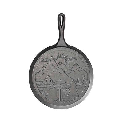 Lodge L90GWND 10 5/8" Round Wanderlust Cast Iron Griddle, Mountain, Black