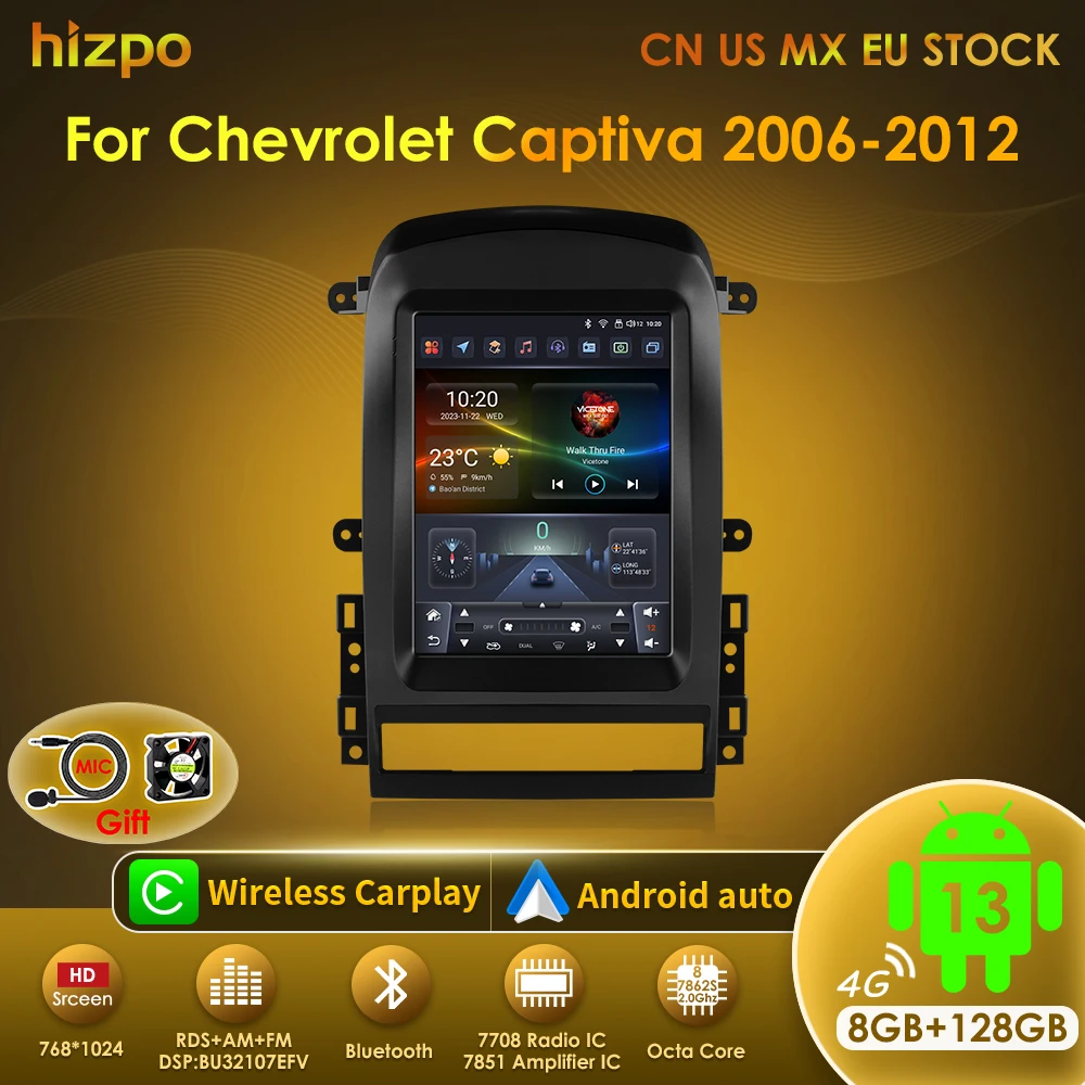 Hizpo 9.7 "2 Din Android Auto Autoradio per Chevrolet Captiva Sport 2006 - 2012 Lettore video multimediale Carplay per Tesla Style
