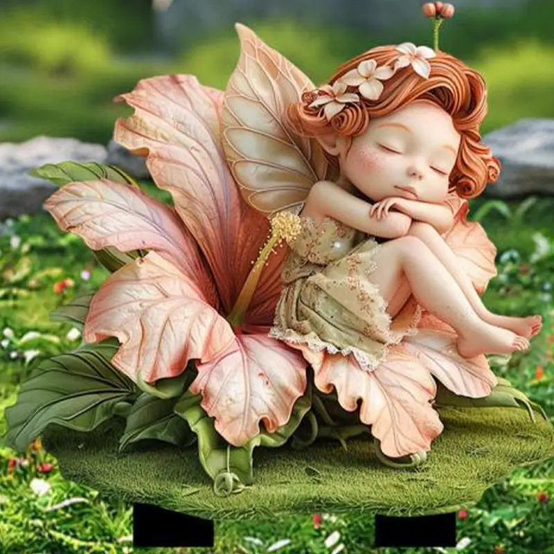 Figurine féerique de jardin d'Auckland, statue de fleurs dégradées miniatures, figurine en acrylique JO, ornements de piquet de jardin, accessoires de décoration