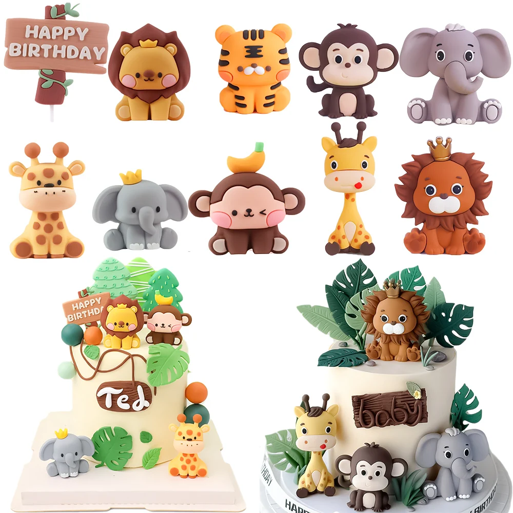 Safari Tier Kuchen Topper Elefant Giraffe Löwe Affe Tiere Kuchen Dekoration für Dschungel Geburtstags feier Baby Duschen Lieferungen Image