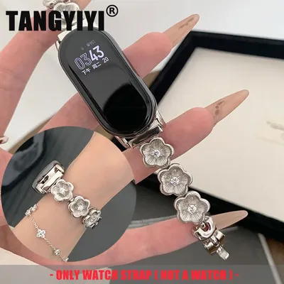 Luxus Kupfer Zirkon Gebürstet Legierung Metall Blume Strap Für Xiaomi Mi Band 9 8 Pro 7 Miband 8 9 6 Image
