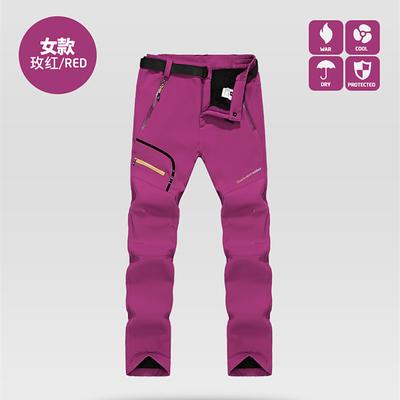 women's outdoor windproof waterproof hiking mountain ski snow pants, soft shell fleece lined trousers#0926f-blue,us m