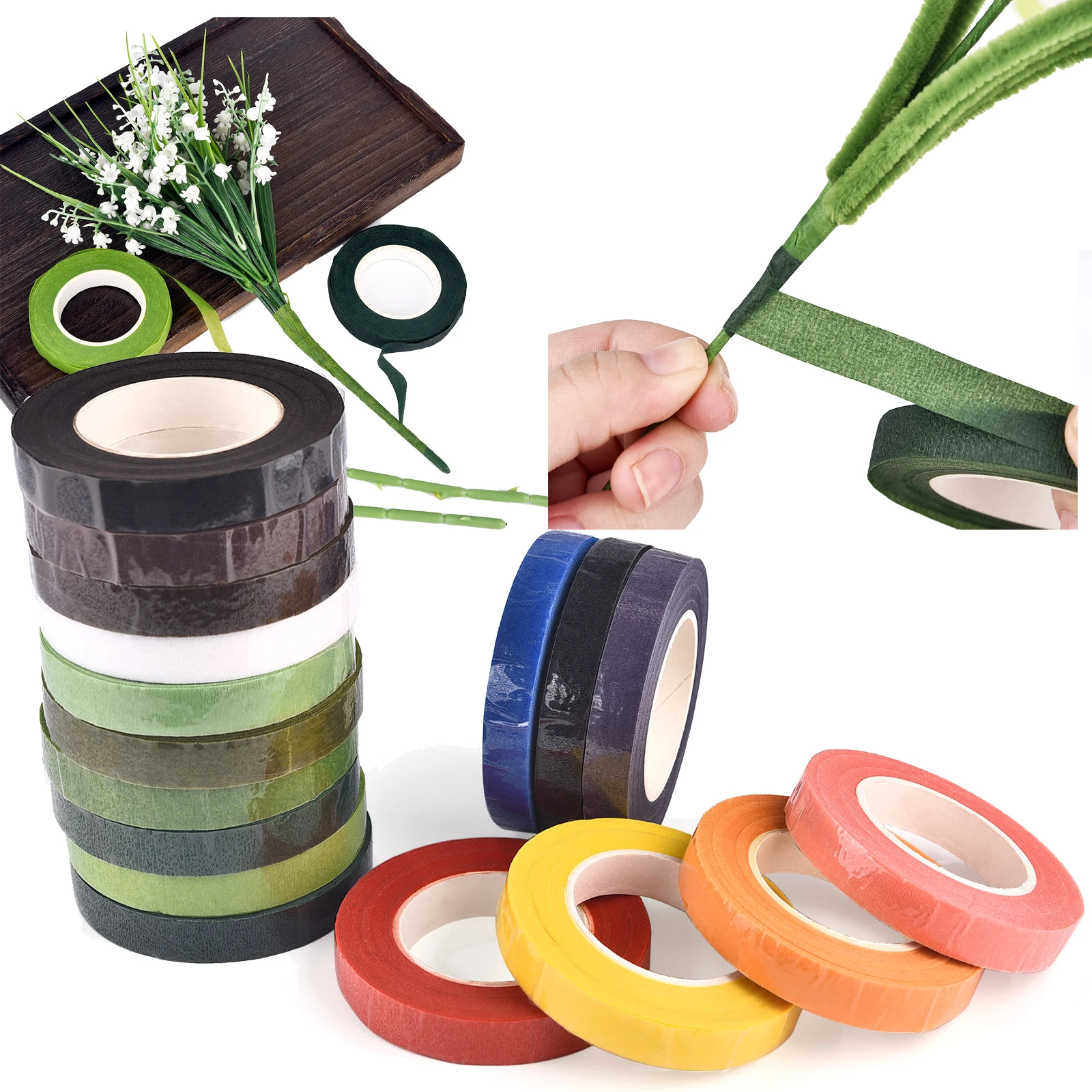 30 Yards Blumenstielband Corsagen Knopfloch Künstliche Blume Staubblatt Wrap Florist Grün Bunte Bänder Nylon Blumenzubehör Image