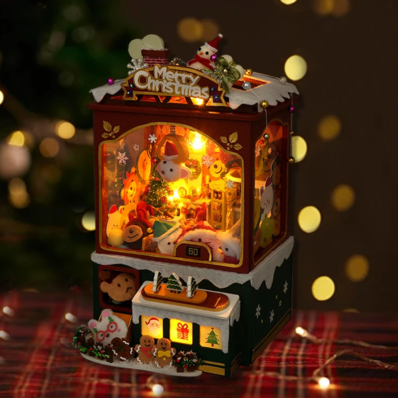 Weihnachtsgeschenk DIY DIY Buchecke Holz Weihnachten Puppenhaus 3D Puzzle Montage Gebäude Modell Bücherregal Einsatz Dekoration Spielzeug