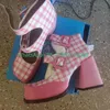 Dame Vintage rosa Plaid aus geschnitten Mary Janes Schuhe klobige Ferse Schnalle Riemen täglich lässig Kleid elegante Pumps Mary Janes Größe 35-46