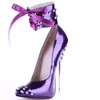 Fhc 16cm Metall High Heels Frauen Pumps, t Bühnenshow Nieten Pole Dance Schuhe, spitze Zehen, Knöchel riemen, rot, lila, schwarz, große Größe 46,