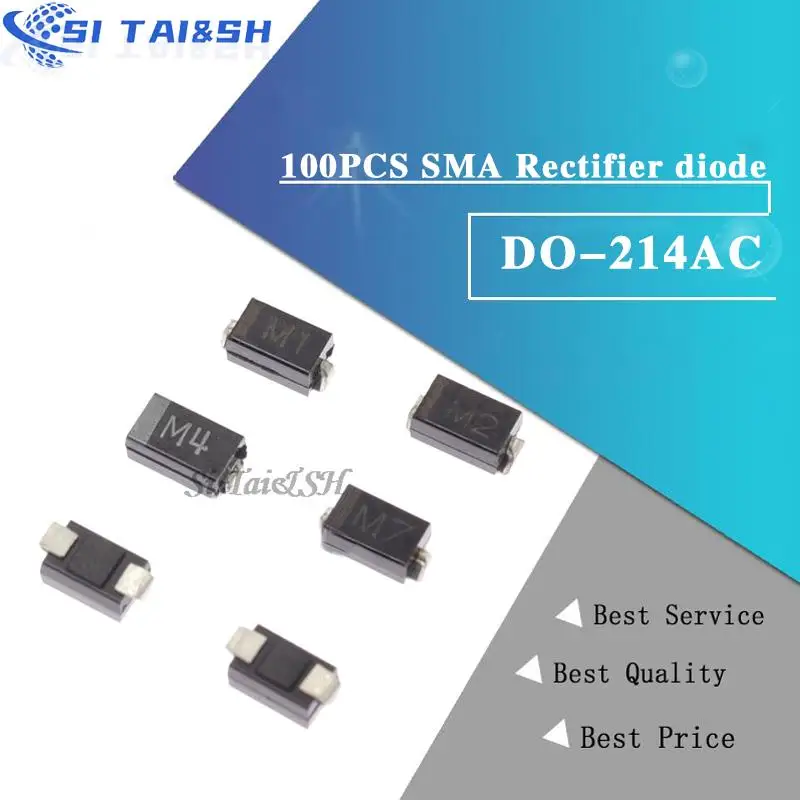 100pcs sma Gleich richter diode 1 n4001 m1 1 n4004 m4 1 n4007 m7 fr107 rs1m fr207 rs2m her108 us1m sf18 es1j sf14 es1d DO-214AC Image