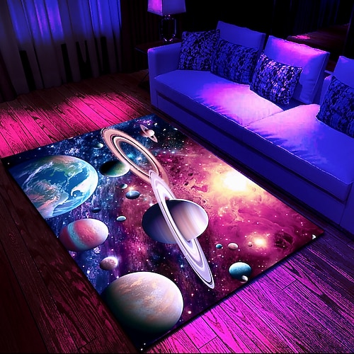 Schwarzlicht-Teppich, UV-reaktiver, im Dunkeln leuchtender Teppich, Küchenmatte, rutschfeste, ölbeständige Trippy Galaxy-Bodenmatte, Wohnzimmerteppich, Innen- und Außenmatte, Schlafzimmerdekoration, Image