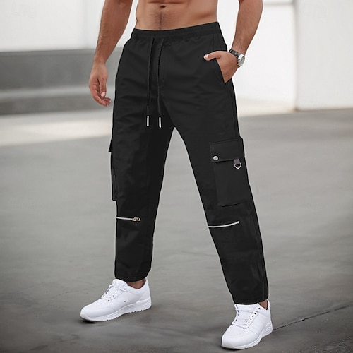 Herren Cargohose Cargohosen Cargohose Hose Hosen Freizeithose Zip Kordelzug Elastische Taille Glatt Komfort Weich In voller Länge Outdoor Täglich Laufen Modisch Strassenmode Schwarz Braun Image