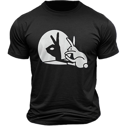 Herren Kaninchen Lustig Geste T Shirt 100% Baumwolle Kurzarm Grafik Hemd Schwarz Dunkel Blau Armeegrün Bequemes T-Shirt Urlaub Straße Modedesigner-Kleidung Image