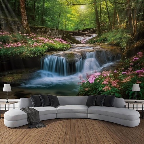 Waldfluss hängende Wandteppich-Wandkunst, großer Wandteppich, Wanddekoration, Fotografie, Hintergrund, Decke, Vorhang, Zuhause, Schlafzimmer, Wohnzimmer, Dekoration Image