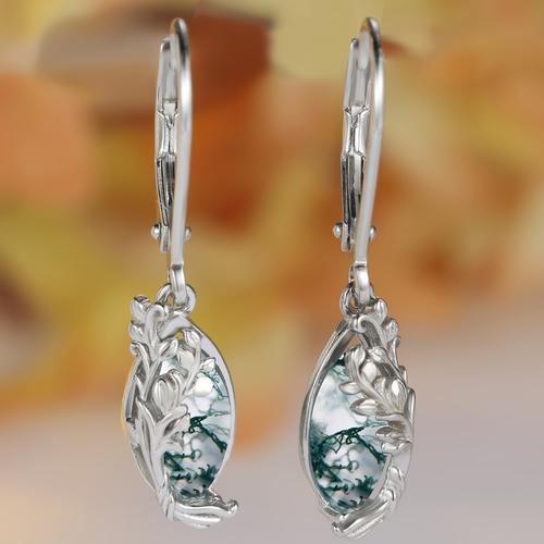 TEMU 2.8g S925 Pure Silvery Luxury Vintage Vine Water Drop Shape Aquatic Agate Earrings For Women With Gift Box
