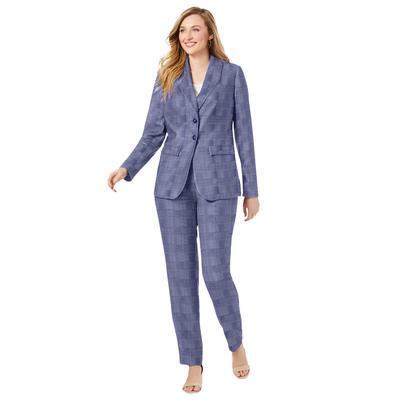 Plus Size Women's 2-Piece Stretch Crepe Single-Breasted Pantsuit by Jessica London in Navy Glen Plaid (Size 28 W) Set