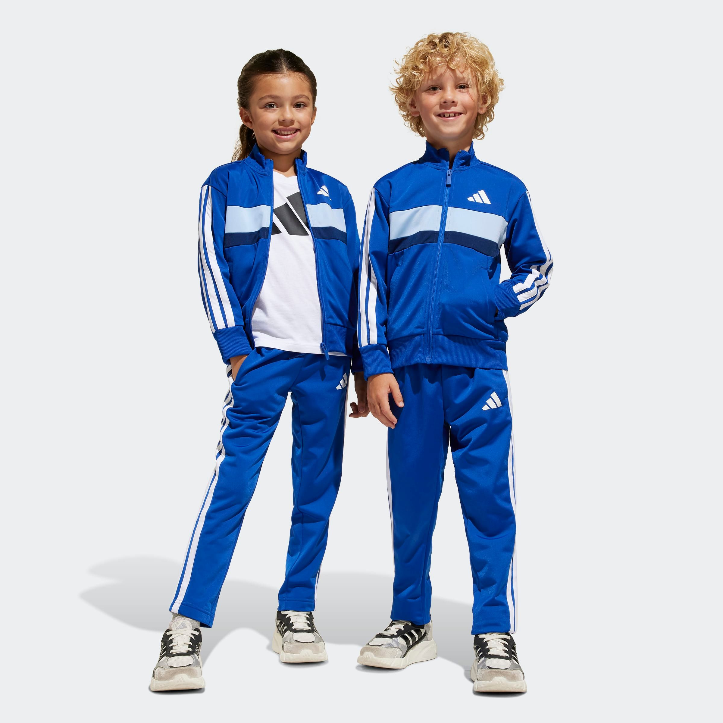 Trainingsanzug ADIDAS SPORTSWEAR "LK 3S TIB TS", Kinder, Gr. 110, blau (royal blau, weiß, glow blau), Obermaterial: 100% Polyester, Sportanzüge Image