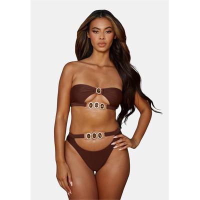 Bikini-Hose MODA MINX "Amour Triple Crystal High Waist", Damen, Gr. XL, US-Größen, braun, 82% Polyamid, 18% Elasthan, unifarben, Badehosen, mit modischem, hochgeschnittenem Bund Image