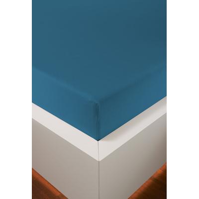 Spannbettlaken BELLANA "Melone in Gr. 70x140, 90x200, 140x200 oder 180x200 cm", blau (petrol), B:140-160cm L:200cm, Mako-Jersey, Obermaterial: 100% Baumwolle, Laken, Baumwolle, Matratzen bis 25cm Höhe, Spannbetttuch auch für Kinder Image