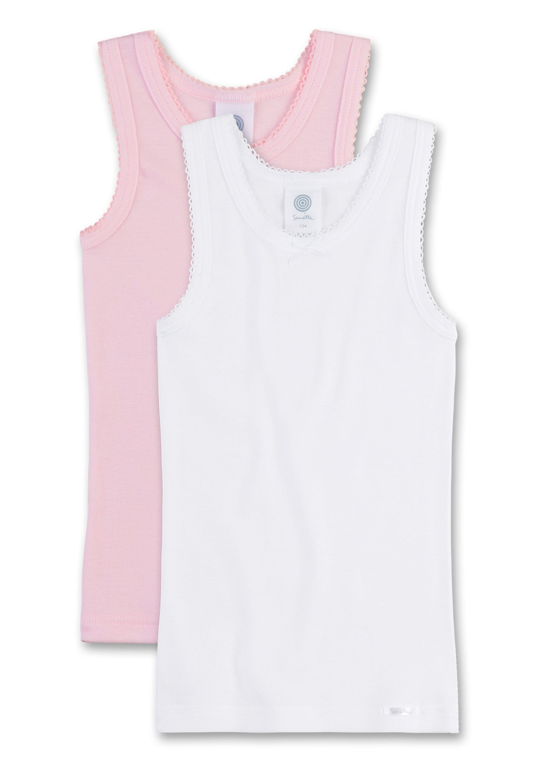 Unterhemd SANETTA "Unterhemd 2er Pack", Mädchen, Gr. 140, N-Gr, weiß (weiß, rosa), Obermaterial: 100% Baumwolle CO., Unterhemden Unterhemd Image