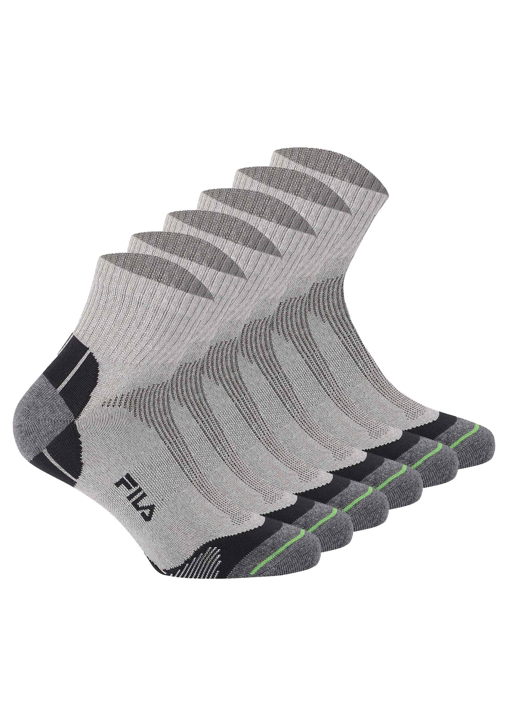 Kurzsocken FILA "Socken FILA QUARTER UNISEX SOCKS MULTISPORT 3P 6er Pack", Herren, Gr. 39-42, grau, Obermaterial: 87% Polyester PES. 10% Baumwolle CO. 3% Elasthan EL., Socken