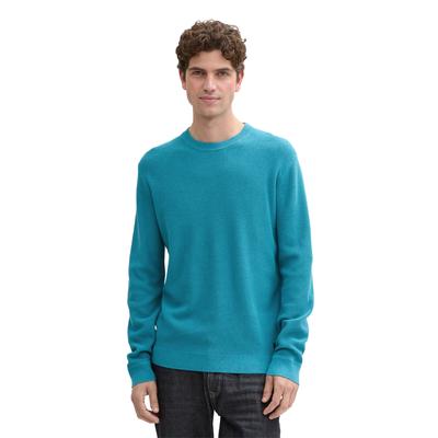 Rundhalspullover TOM TAILOR, Herren, Gr. M, blau (turquoise blau melange), Strick, Obermaterial: 100% Baumwolle, unifarben, casual, regular fit taillenlang, Rundhals, Langarm Bündchen, Pullover, mit Rundhalsausschnitt Image