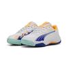 Sneaker PUMA "NOVA Smash Padelschuhe Jugendliche", Kinder, Gr. 34.5, weiß (weiß vivid blau safe lake heat fire), Obermaterial: Synthetik, Textil; Futter: Textil; Innensohle: Textil; Laufsohle: Synthetik, Gummi, Schuhe