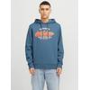 Kapuzensweatshirt JACK & JONES "JJELOGO SWEAT HOOD 2 COL 24/25 NOOS", Herren, Gr. L, blau (oceanview), angeraute Sweatware, Obermaterial: 70% Baumwolle, 30% Polyester, bedruckt, modisch, regular fit taillenbedeckt, ohne Ausschnitt, Langarm...