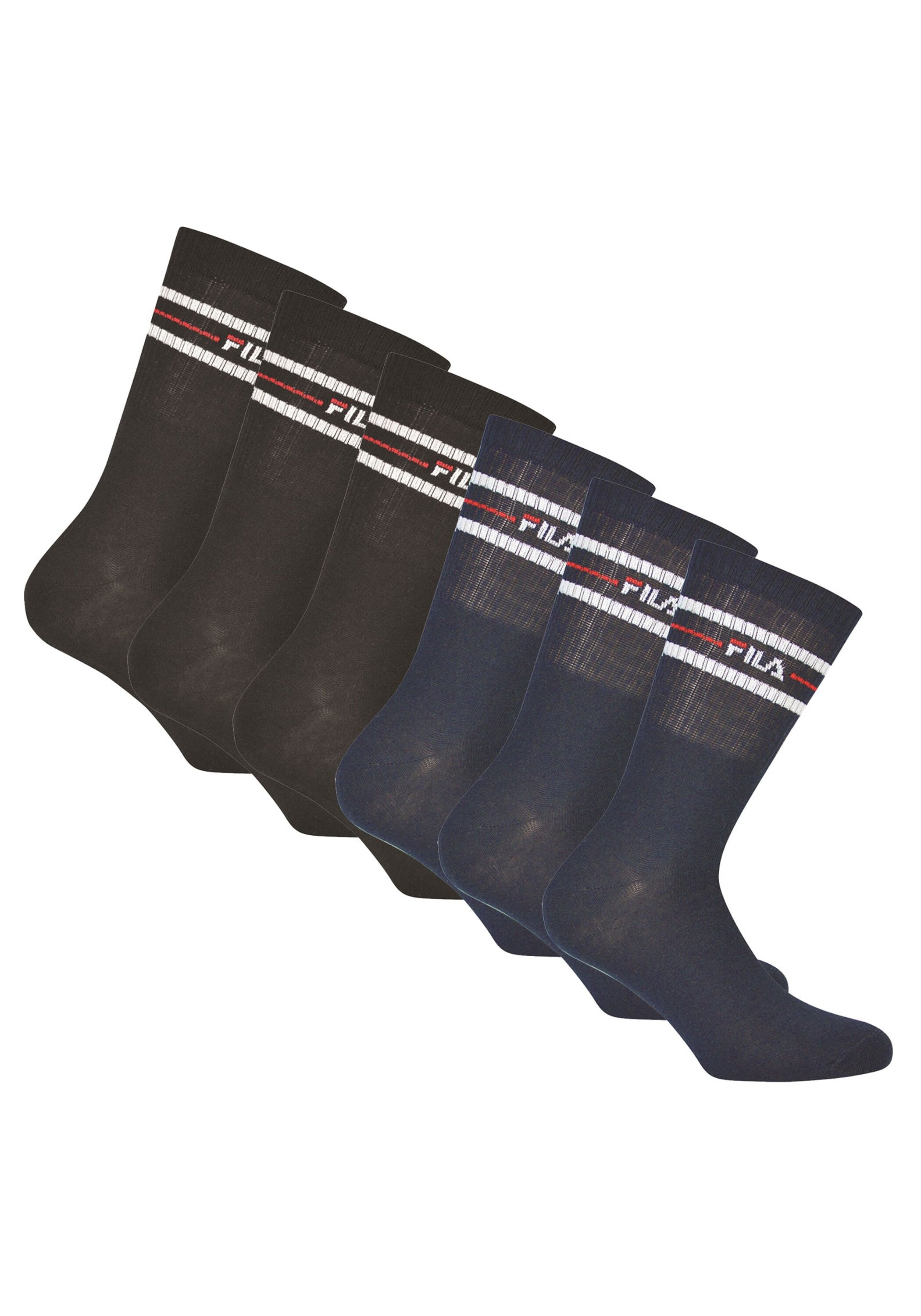 Kurzsocken FILA "Socken 6er Pack", Herren, Gr. 39-42, schwarz (schwarz, blau), Obermaterial: 80% Baumwolle CO. 18% Polyester PES. 2% Elasthan EL., Socken Image