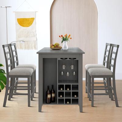 Vintage minimalist 5- Piece Dining Table Set with a Storage Dining Table and 4 Dining Chairs