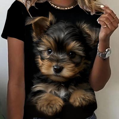 TEMU Dog Graphic Fashion Casual Sports Tee, Short Sleeve T-shirt Top, Women's Activewear Image