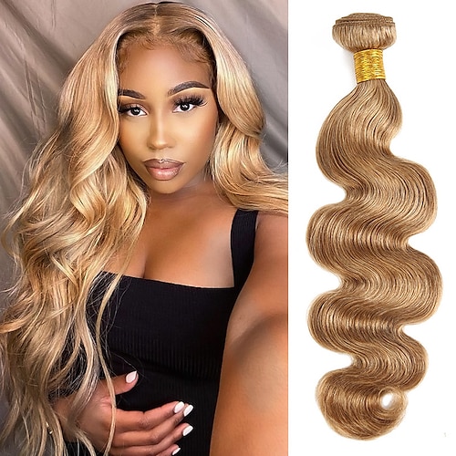 #27 Honigblond Echthaar-Extensions #27 Körperwelle 1 Bündel Haarweben Image