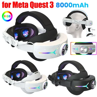 RGB Adjustable VR Head Strap 8000mAh Rechargeable Alternative Head Strap Comfort Reduce Face