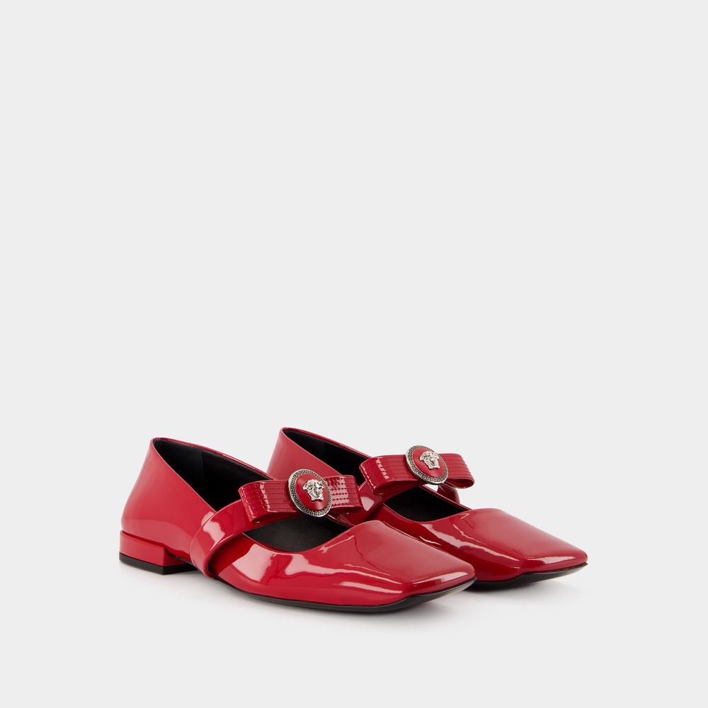 Flache Schuhe Gianni Ribbon - Versace - Leder - Rot