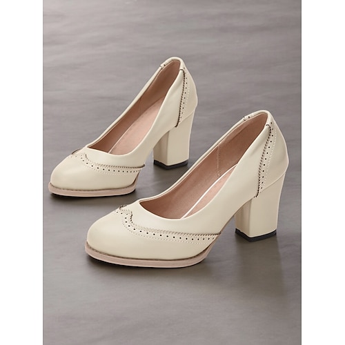 Gelbe Pumps im Vintage-Stil für Damen mit Brogue-Details, klobigem Absatz und Slip-On-Design, perfekt für die Arbeit und besondere Anlässe Image