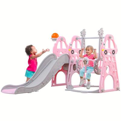 TEMU Slide And Swing Set 4 In 1 Toddler Playground With Swing Slide Climber And Basketball Slide For Boys And Girls Backyard Playsets Indoor And Outdoor Halloween Christmas Gift