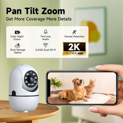 TEMU 1080p Wireless Indoor Security Camera With Night Vision, 355Â° Pan & Tilt, Motion Detection, Audio, Dual Wifi Band, & Sd Storage, Compatible - Ideal For & Pet Monitoring