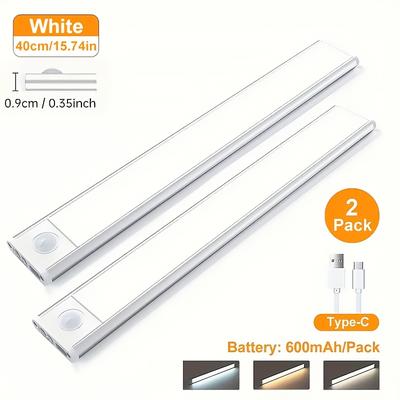 TEMU 2pcs Led Motion Sensor Lights - Wireless, Rechargeable Under Cabinet & Closet Lighting, Adjustable Color Temperature, Battery Operated For Kitchen, , Stairs