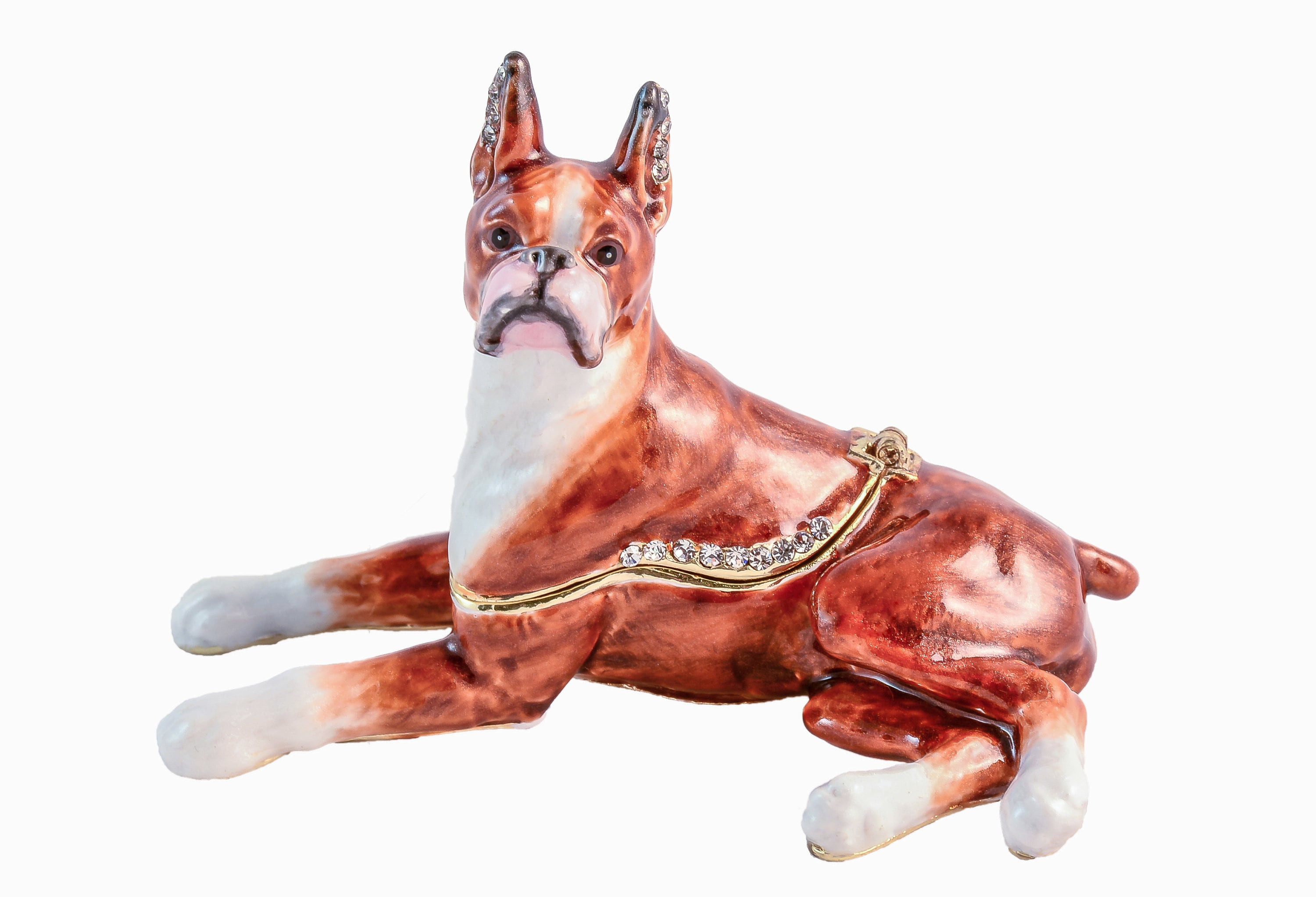 Portagioie Ciel Collectables a forma di cane Boxer seduto. Smalto marrone dipinto a mano con cristalli austriaci.