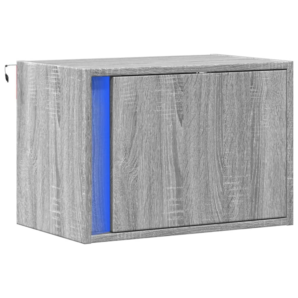 vidaXL Wand-Nachttisch mit LED-Leuchten Grau Sonoma Image