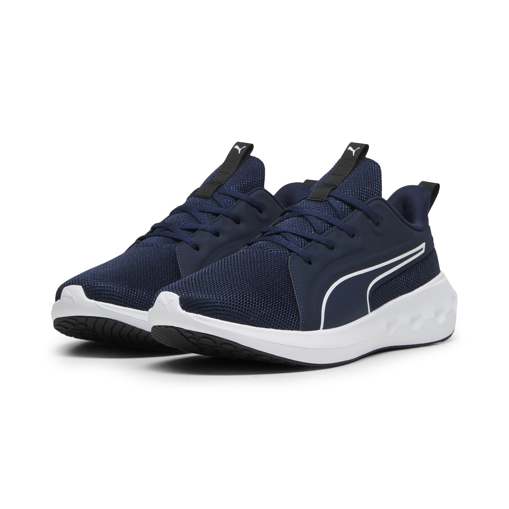 Trainingsschuh PUMA "SOFTRIDE Carson Laufschuhe Erwachsene", Damen, Gr. 40, blau (club navy weiß schwarz blau), Obermaterial: Textil, Synthetik; Futter: Textil; Innensohle: Textil; Laufsohle: Gummi, Schuhe