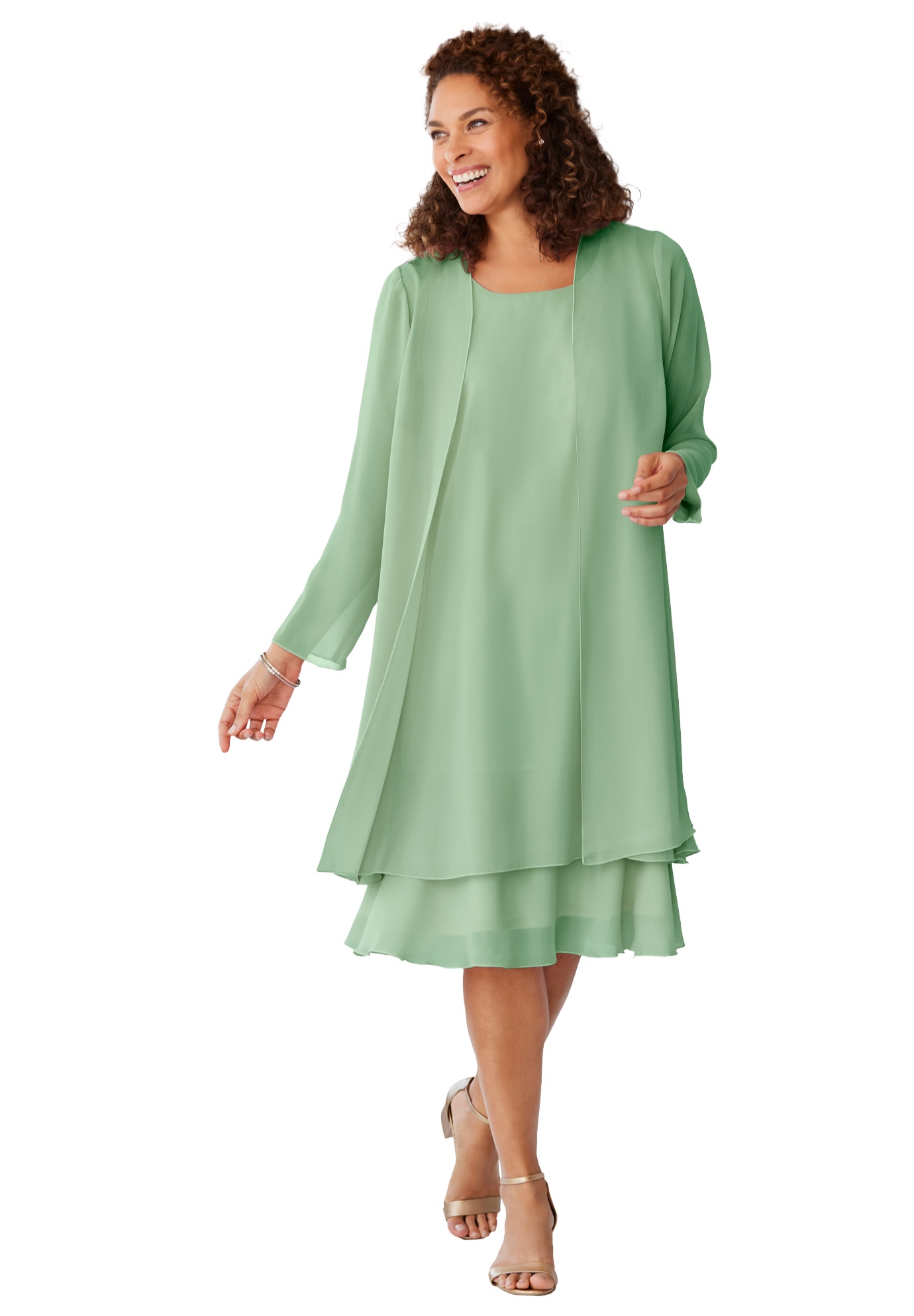 Plus Size Women's 2-Piece Jacket Dress by Woman Within in Sage (Size 38 W)