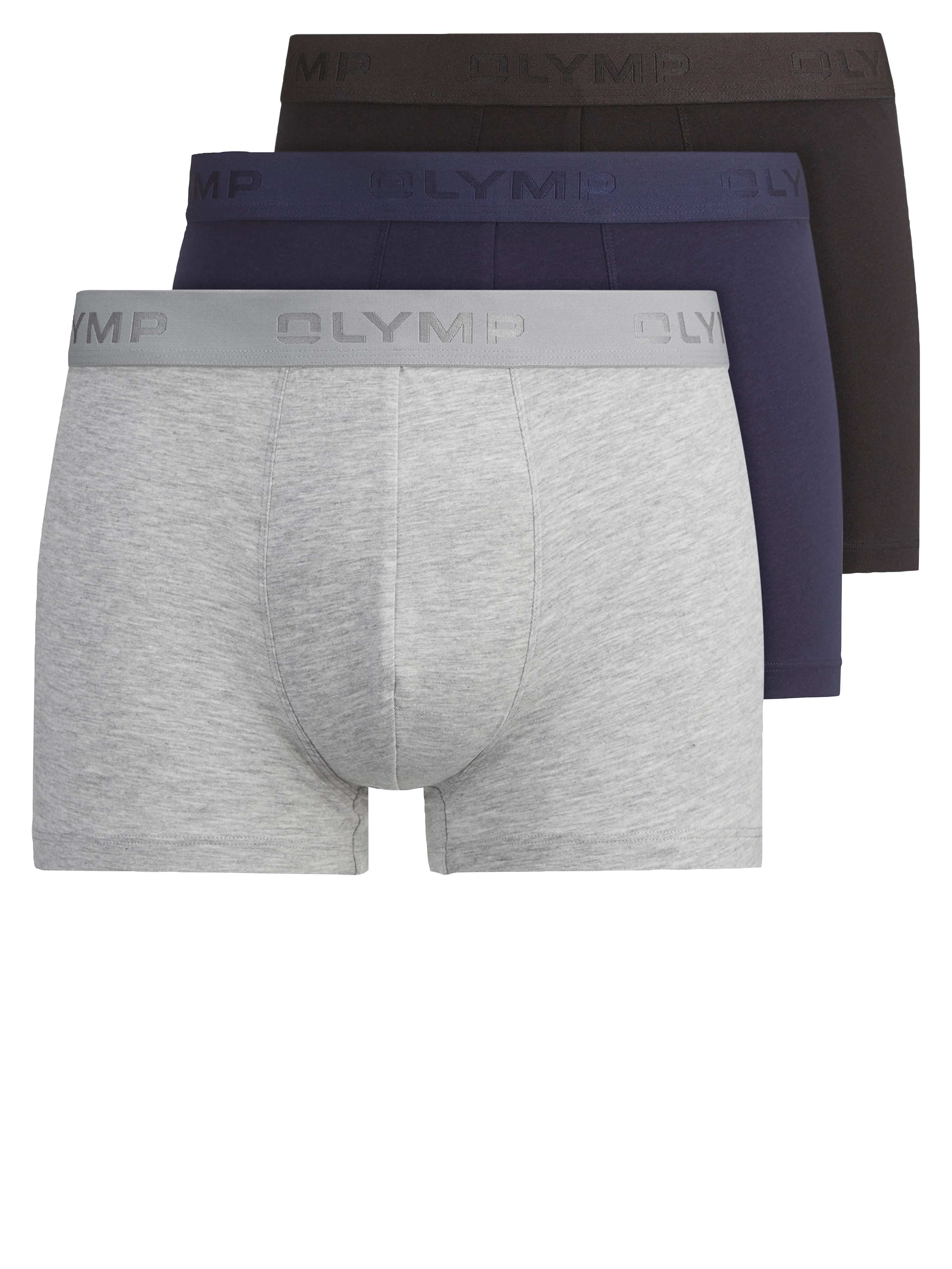 Boxershorts OLYMP, Herren, Gr. L, blau (marine grau schwarz), Obermaterial: 95% Baumwolle, 5% Elasthan, Unterhosen, mit bedrucktem Markenlogo am Bund Image