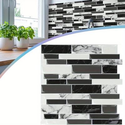 TEMU Tile Stickers 30x30cm 3d Adhesive Tile Kitchen Back Wall Self-adhesive Vinyl Tile Splashback For Kitchen Bathroom Decoration, 10pcs Image