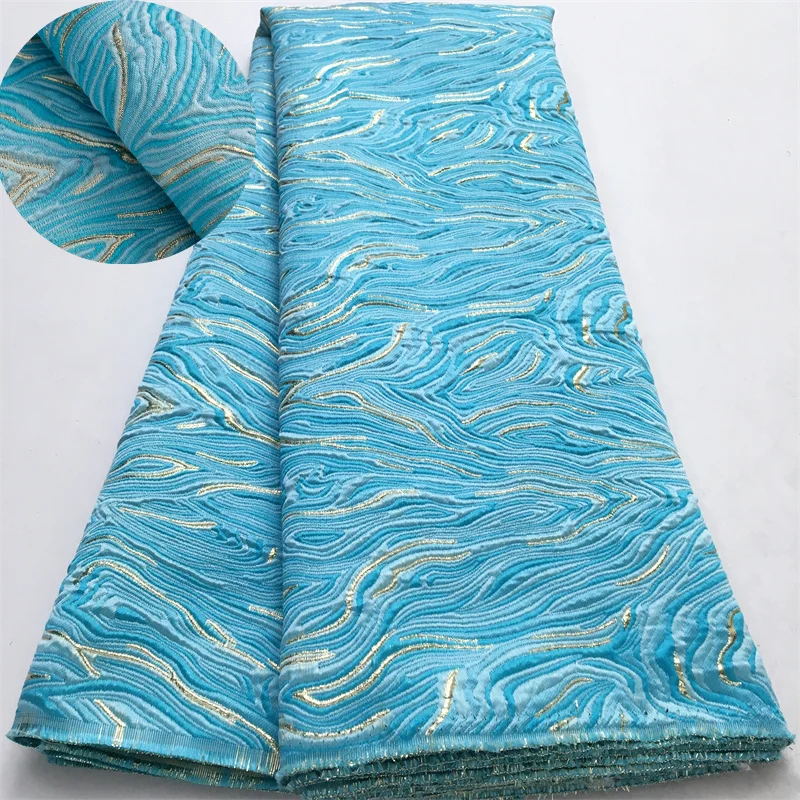 Tessuto di pizzo broccato francese africano 2025 di alta qualità 5 metri doratura tessuto di pizzo jacquard nigeriano abito elegante per le donne A4063