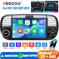 ESSGOO 7" Android 13 2+64G Carplay Android Auto Autoradio Lettore Multimediale GPS Navigazione WIFI FM RDS Bluetooth Schermo Tattile Per Fiat 500 2007-2015 Nero/Bianco