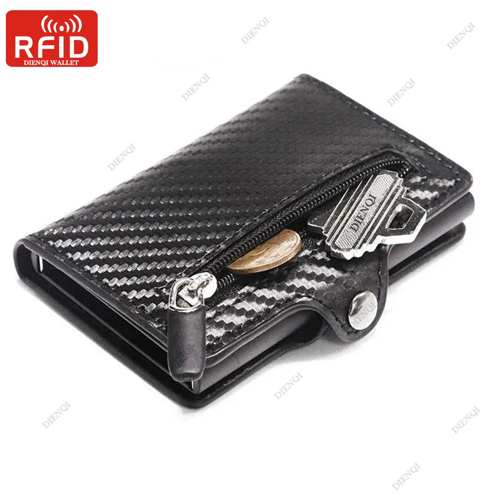 Fiber de carbone Rfid blocage Protection hommes id porte-carte de crédit portefeuille en cuir métal affaires banque carte de crédit porte-carte étui
