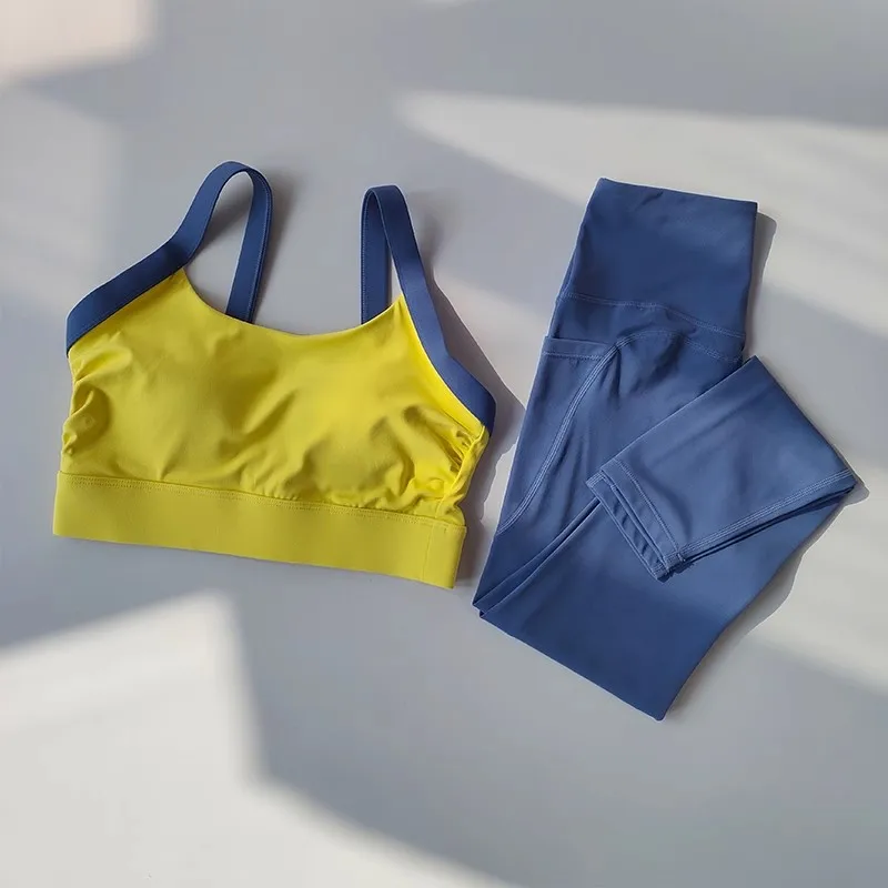 Costume de Yoga pour femmes, ensemble de 2 pièces haut de gamme, ensembles d'entraînement, vêtements de sport, costume de Fitness, soutiens-gorge et Leggings, combinaisons de sport