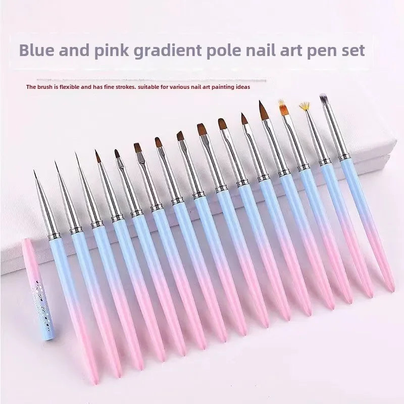 15 pezzi pennello per unghie in gel logo personalizzato pennello per nail art pittura per unghie design artistico penna gel smalto per unghie pennelli per unghie strumenti per unghie